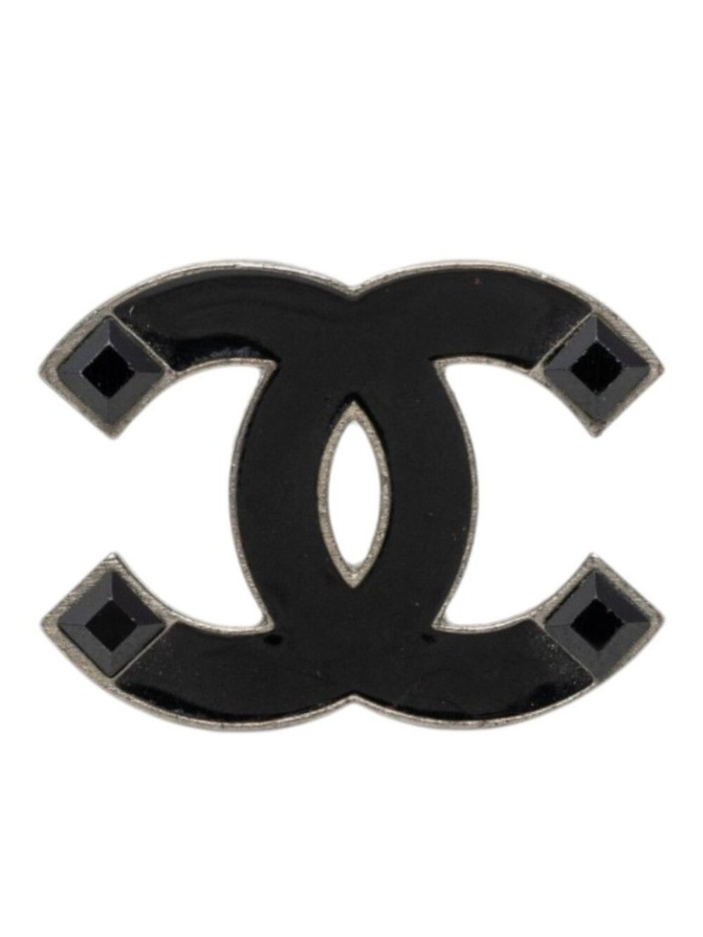 Chanel CC Logo Brooch Silver Black Metal
